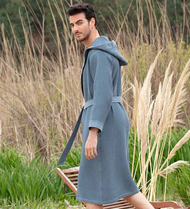 Men's Hooded Turkish Cotton Waffle Robe