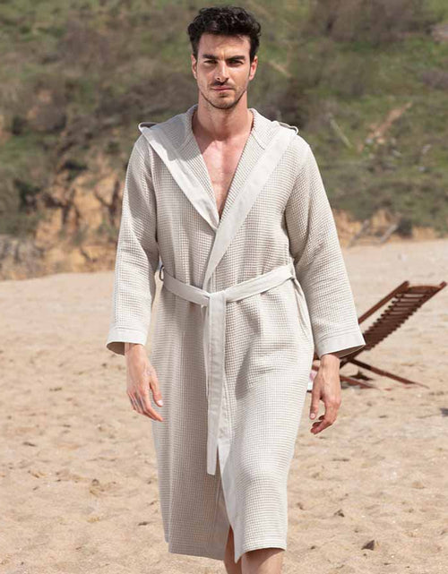 Load image into Gallery viewer, Men&#39;s Hooded Turkish Cotton Waffle Robe
