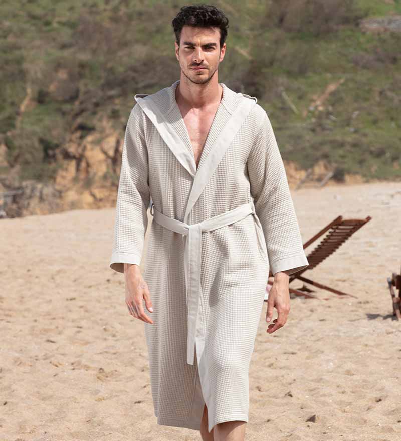 Men's Hooded Turkish Cotton Waffle Robe