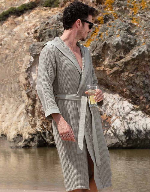 Load image into Gallery viewer, Men&#39;s Hooded Turkish Cotton Waffle Robe
