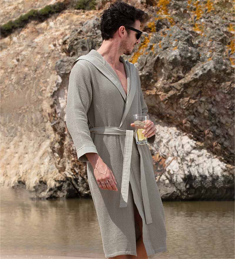 Men's Hooded Turkish Cotton Waffle Robe