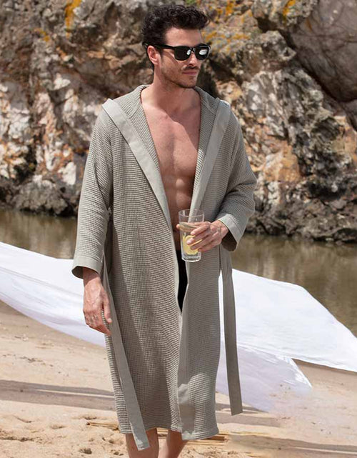 Load image into Gallery viewer, Men&#39;s Hooded Turkish Cotton Waffle Robe
