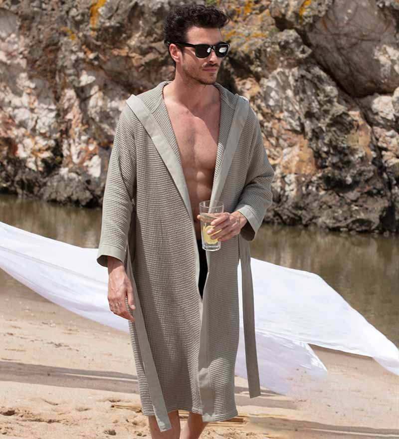 Men's Hooded Turkish Cotton Waffle Robe