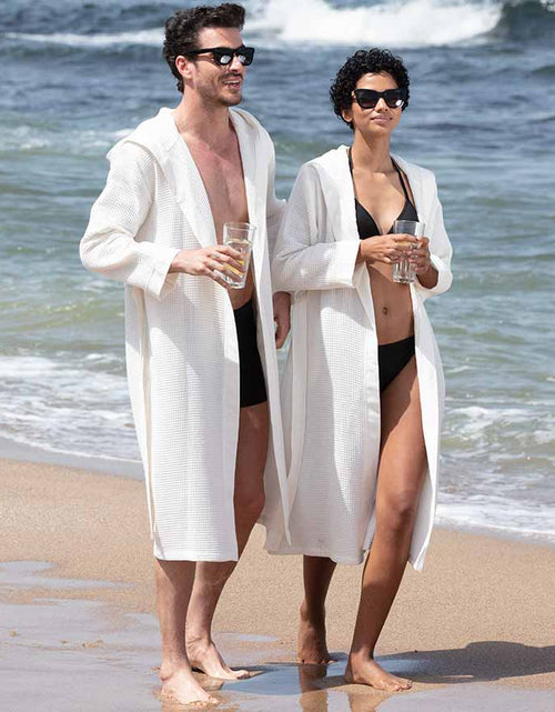 Load image into Gallery viewer, Men&#39;s Hooded Turkish Cotton Waffle Robe
