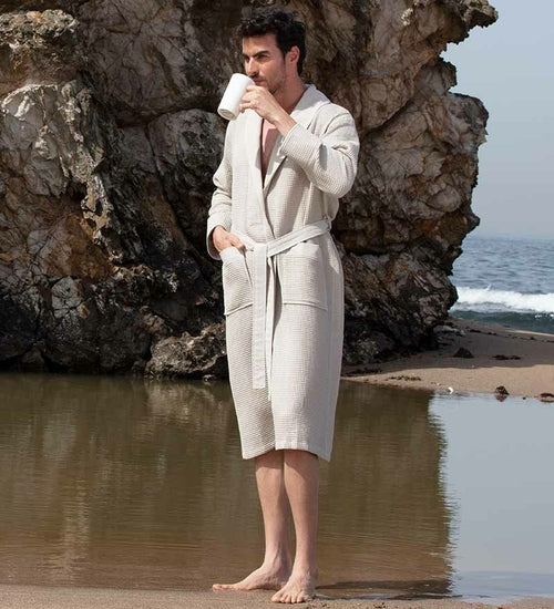 Load image into Gallery viewer, Men&#39;s Full Length Lightweight Waffle Spa Robe with Shawl Collar
