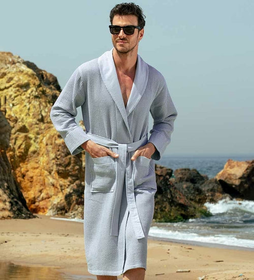 Load image into Gallery viewer, Men&#39;s Full Length Lightweight Waffle Spa Robe with Shawl Collar
