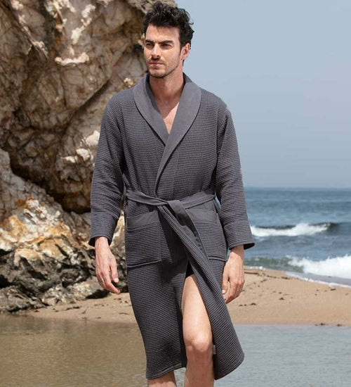 Load image into Gallery viewer, Men&#39;s Full Length Lightweight Waffle Spa Robe with Shawl Collar
