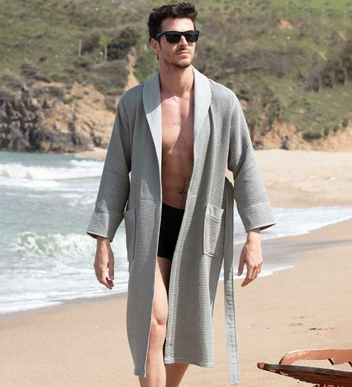 Load image into Gallery viewer, Men&#39;s Full Length Lightweight Waffle Spa Robe with Shawl Collar
