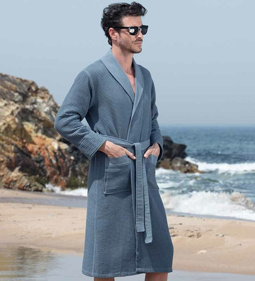 Load image into Gallery viewer, Men&#39;s Full Length Lightweight Waffle Spa Robe with Shawl Collar
