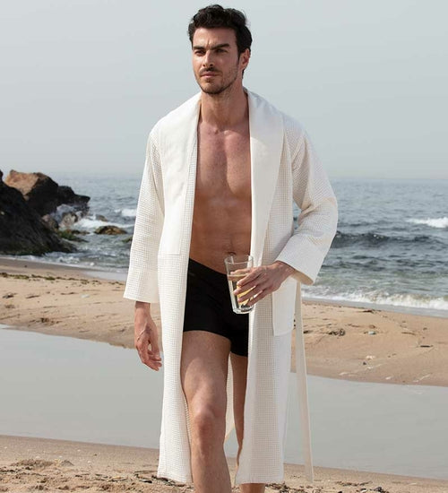 Load image into Gallery viewer, Men&#39;s Full Length Lightweight Waffle Spa Robe with Shawl Collar
