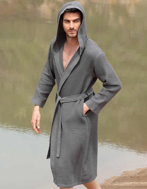 Load image into Gallery viewer, Men&#39;s Hooded Turkish Cotton Waffle Robe
