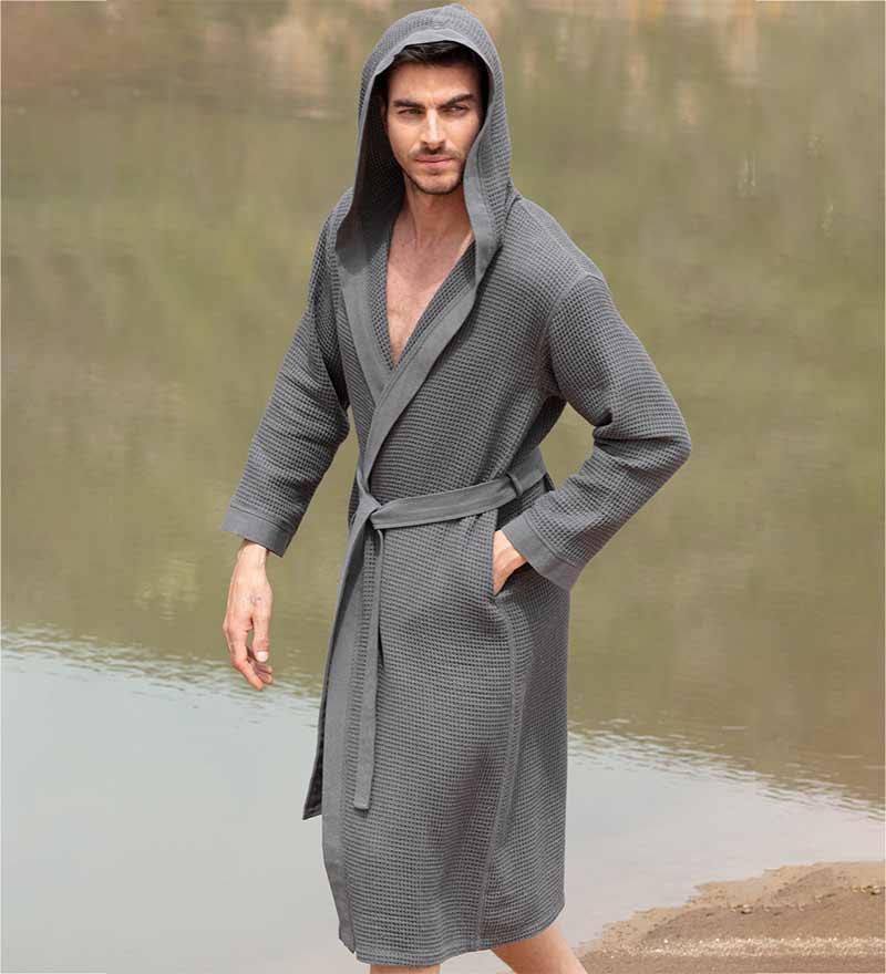 Men's Hooded Turkish Cotton Waffle Robe