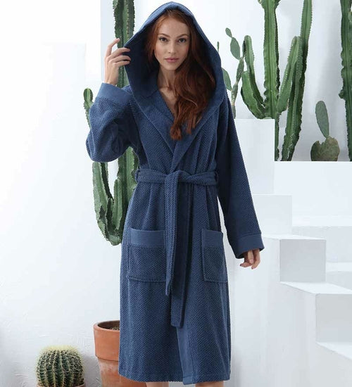 Load image into Gallery viewer, Women&#39;s Hooded Turkish Cotton Terry Cloth Robe
