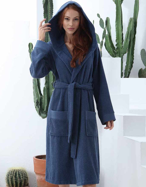 Load image into Gallery viewer, Women&#39;s Hooded Turkish Cotton Terry Cloth Robe
