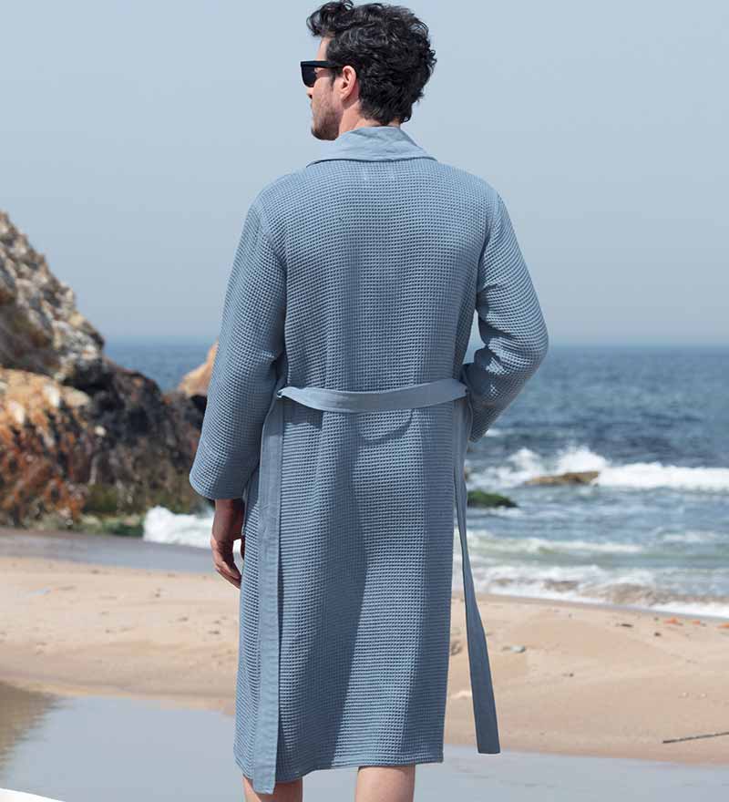 Men's Full Length Lightweight Waffle Spa Robe with Shawl Collar