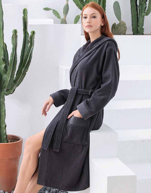 Load image into Gallery viewer, Women&#39;s Hooded Turkish Cotton Terry Cloth Robe
