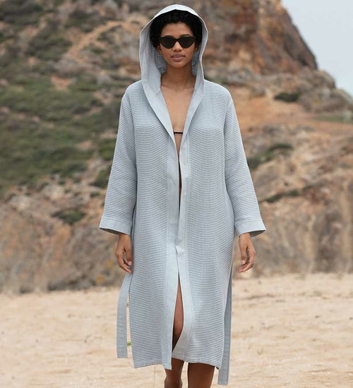 Load image into Gallery viewer, Women&#39;s Hooded Turkish Cotton Waffle Robe
