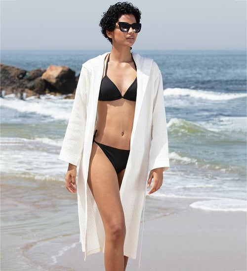 Load image into Gallery viewer, Women&#39;s Hooded Turkish Cotton Waffle Robe
