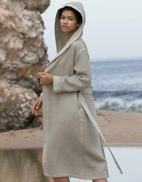 Load image into Gallery viewer, Women&#39;s Hooded Turkish Cotton Waffle Robe
