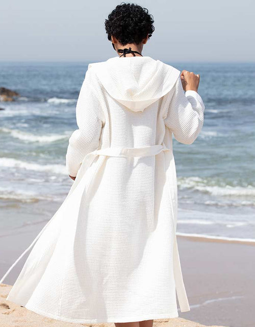 Load image into Gallery viewer, Women&#39;s Hooded Turkish Cotton Waffle Robe
