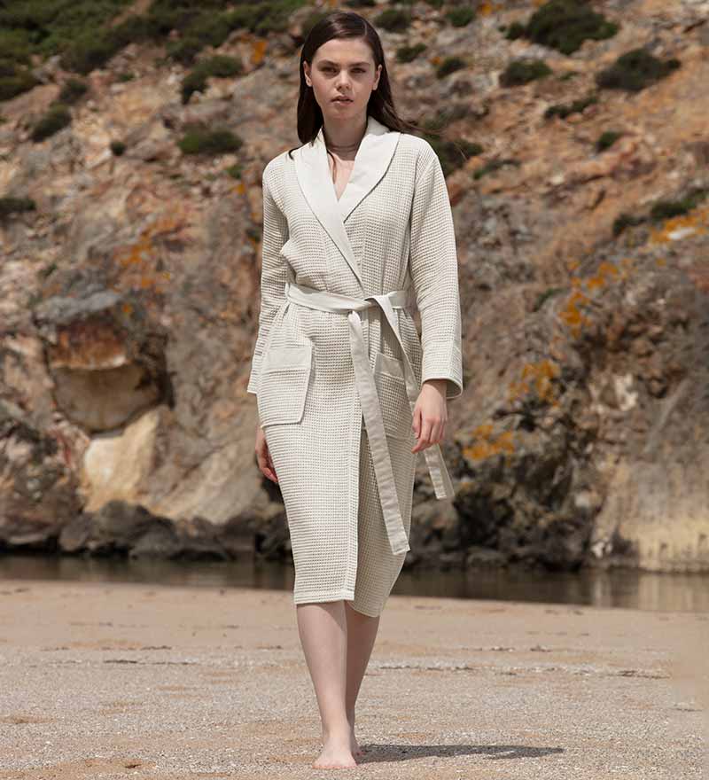 Women's Full Length Lightweight Waffle Spa Robe with Shawl Collar