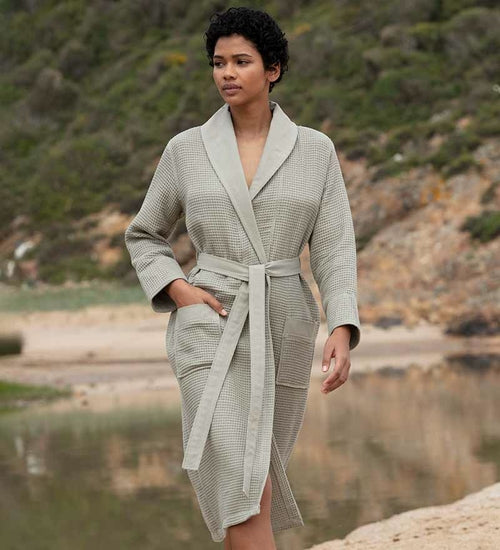 Load image into Gallery viewer, Women&#39;s Full Length Lightweight Waffle Spa Robe with Shawl Collar
